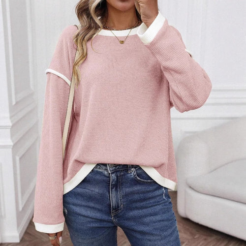 Autumn Winter Women Clothing round Neck Imitation Sweater Long Sleeve Crimson Medea