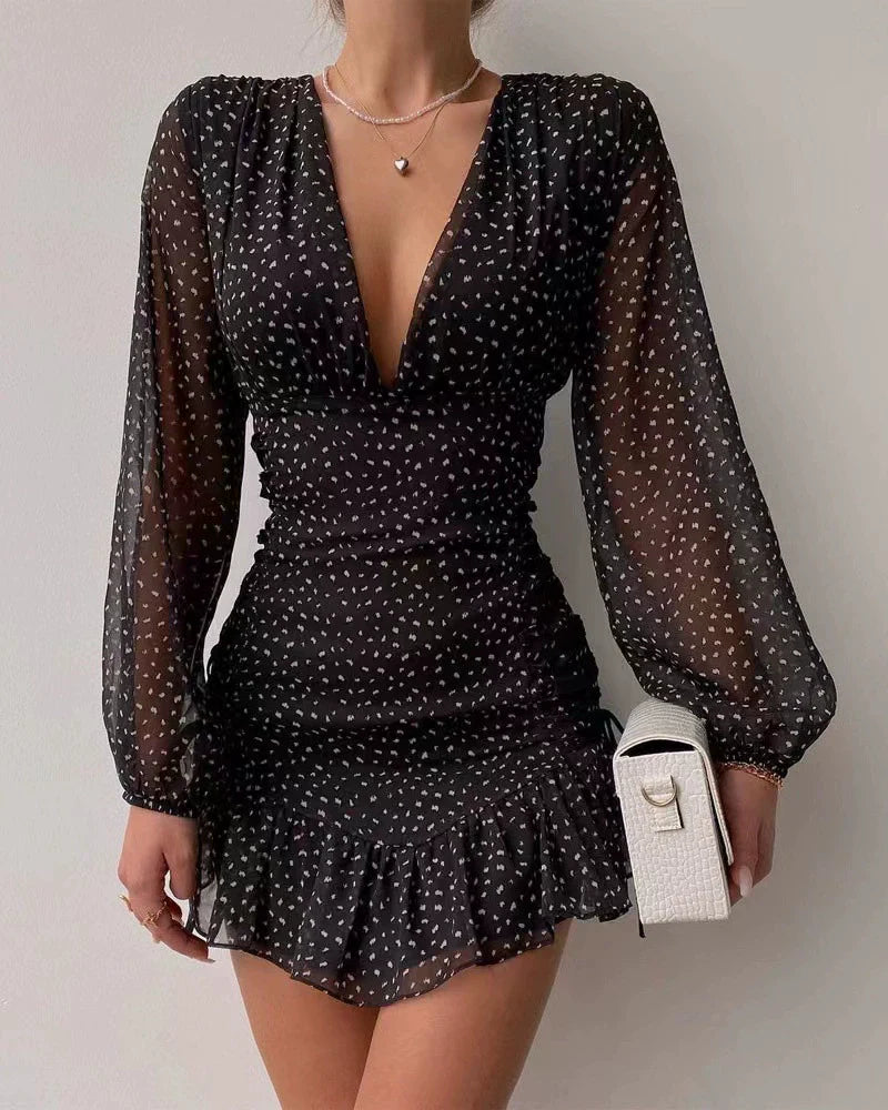 Women Casual V Long Sleeved Dress