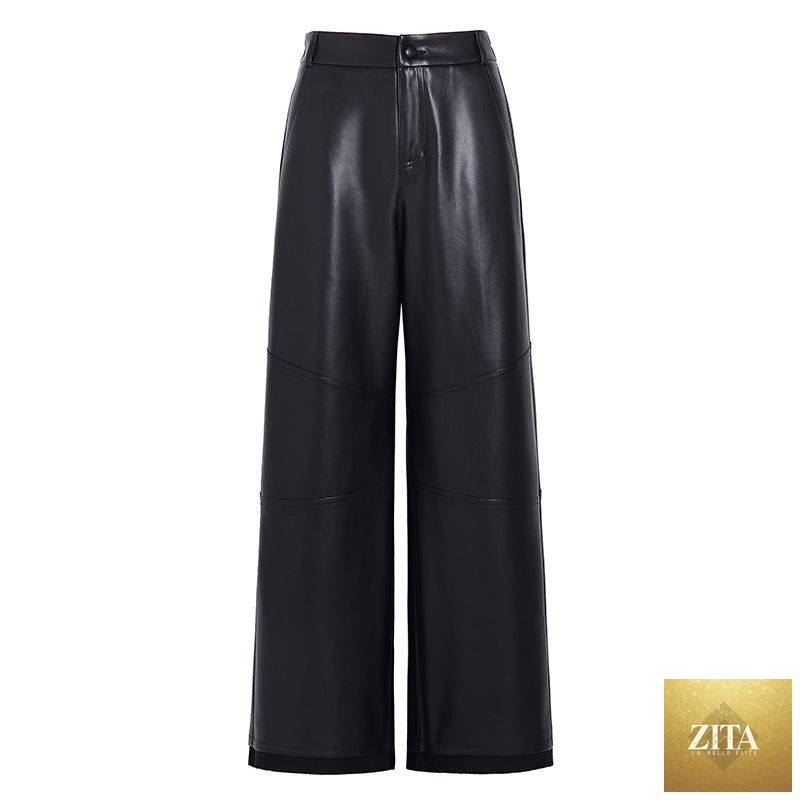 High-Waist Faux Leather Wide Leg Pants