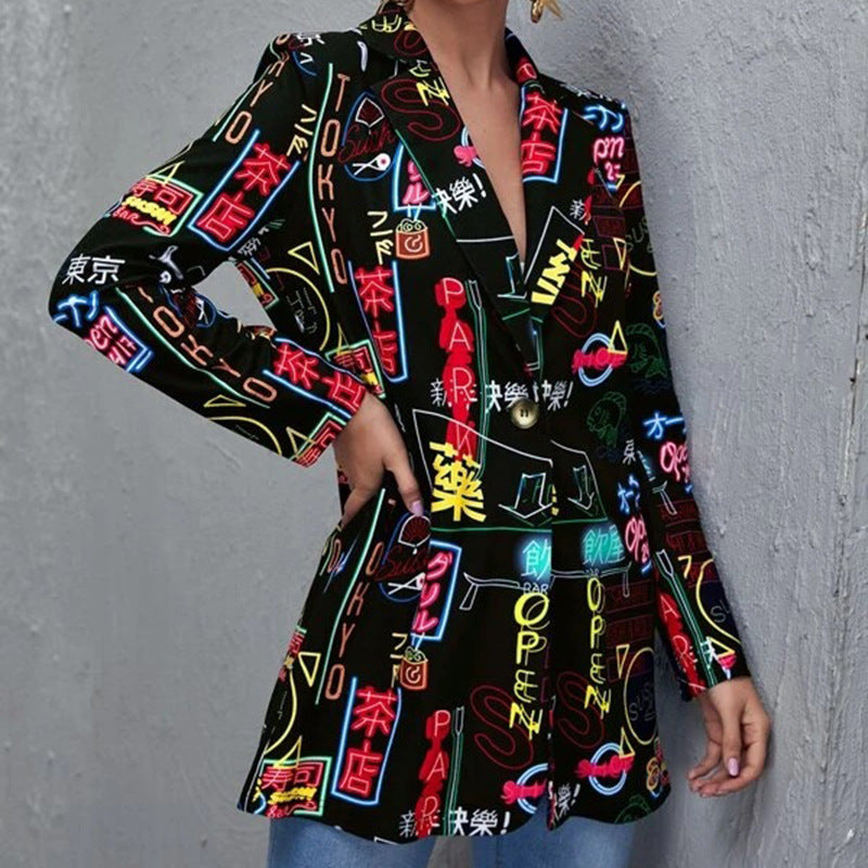Printed slim fit mid-length jacket by NowadaysFashion, stylish design, lightweight fabric, shown on a hanger against a neutral background.