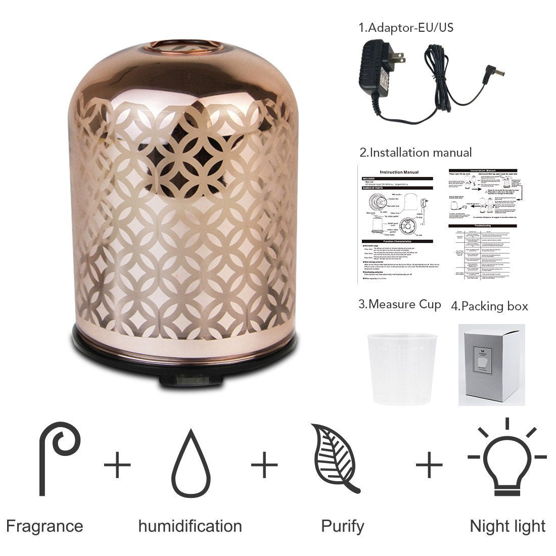Luxury glass essential oil diffuser with rose gold color Tan Cress