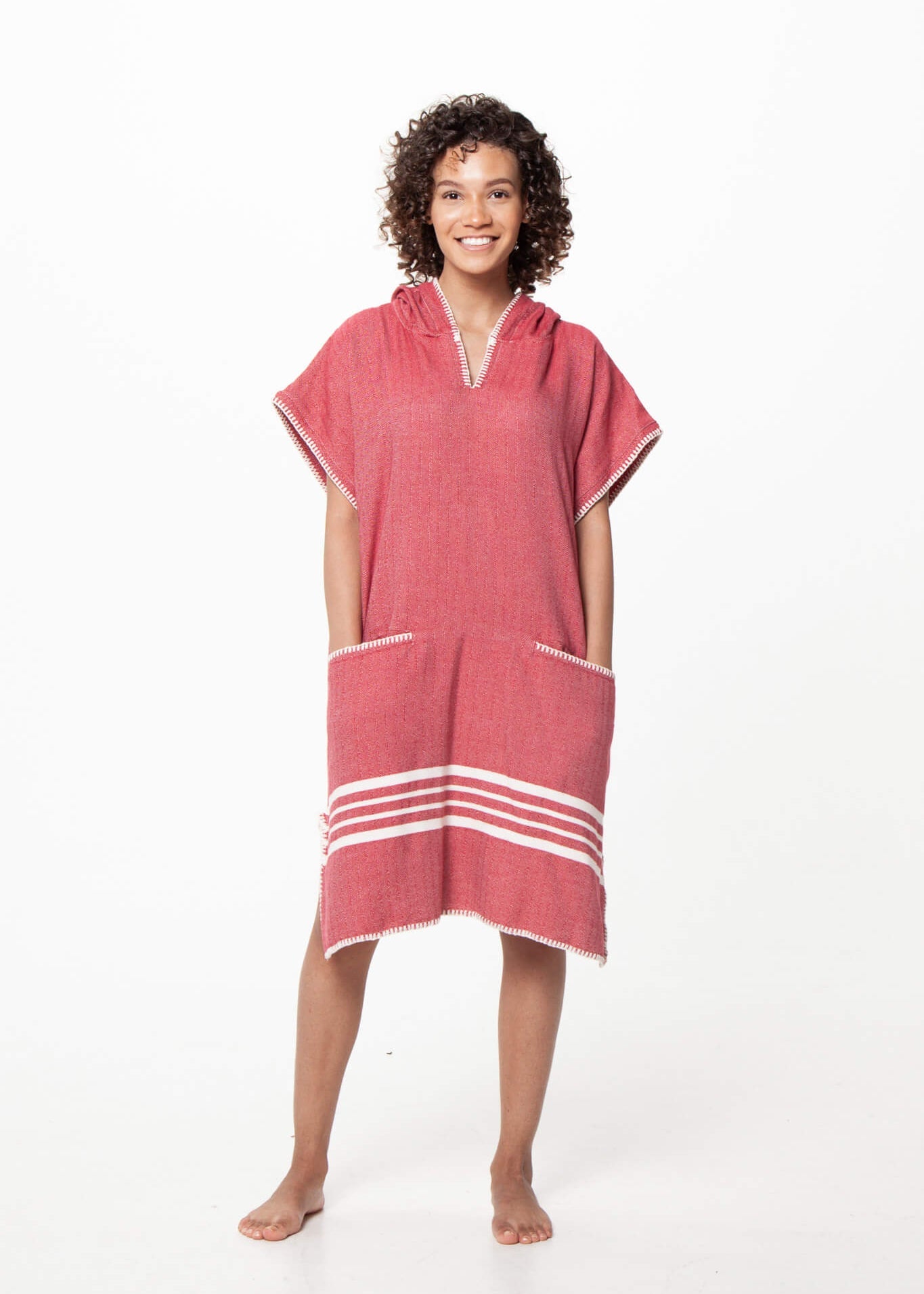 Buldano burgundy beach cover-up poncho with hood, lightweight and stylish for seaside or poolside wear.