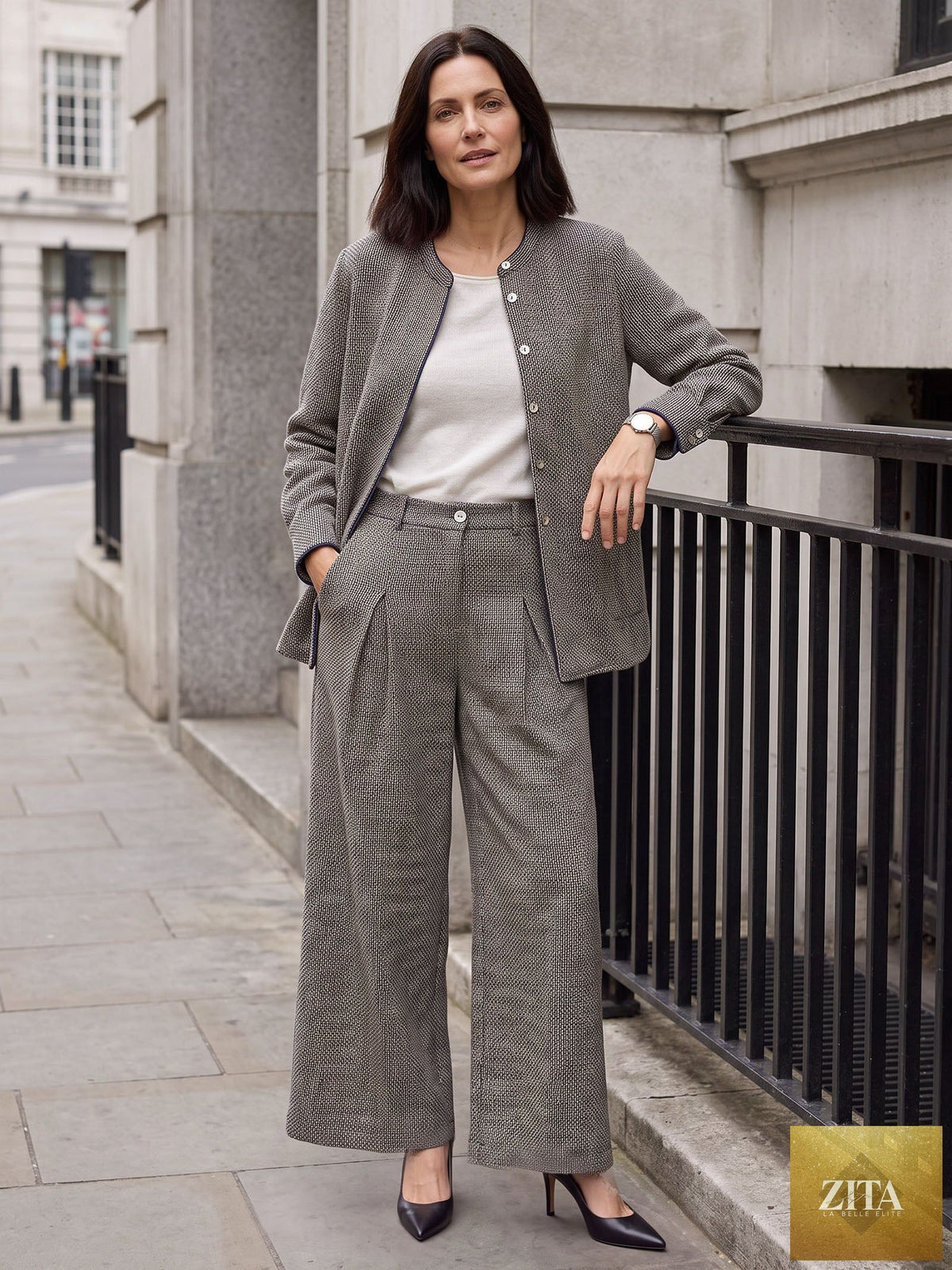 Linen Yarn Dyed Check Pleated Wide Leg Pants DELARA