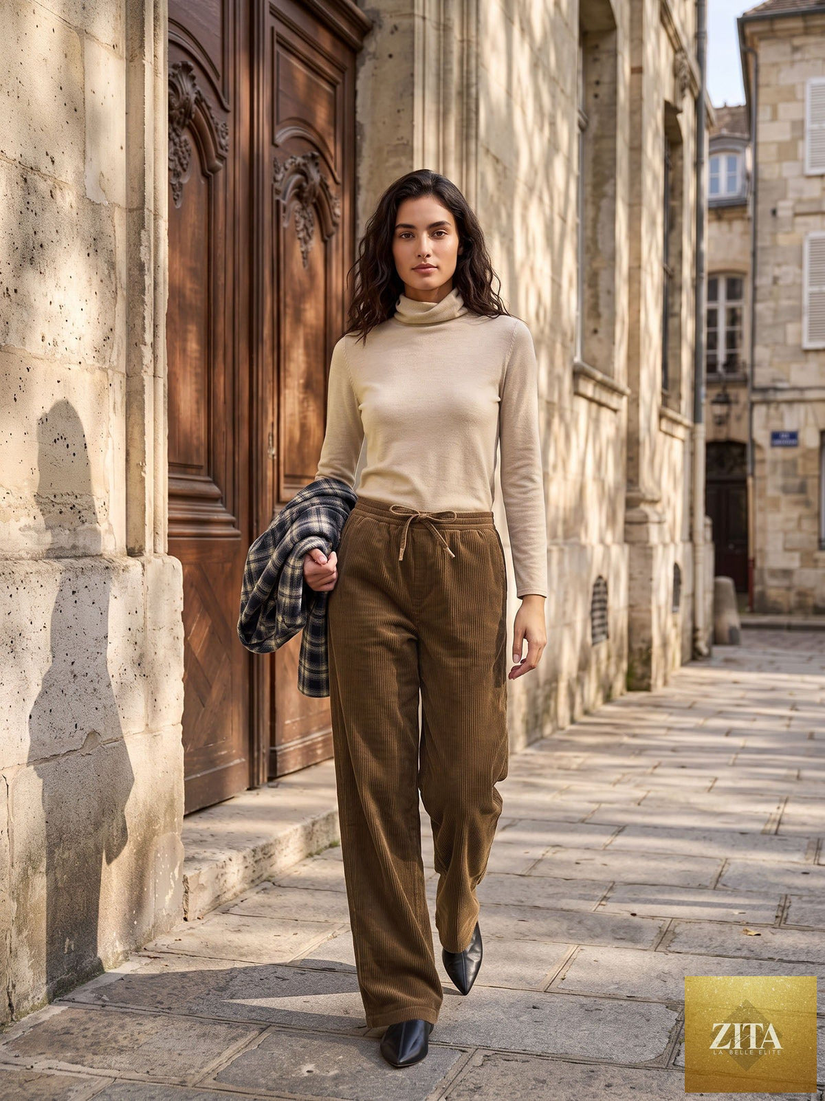 Cotton Corduroy Drawstring Waist Straight Leg Pants ALORA