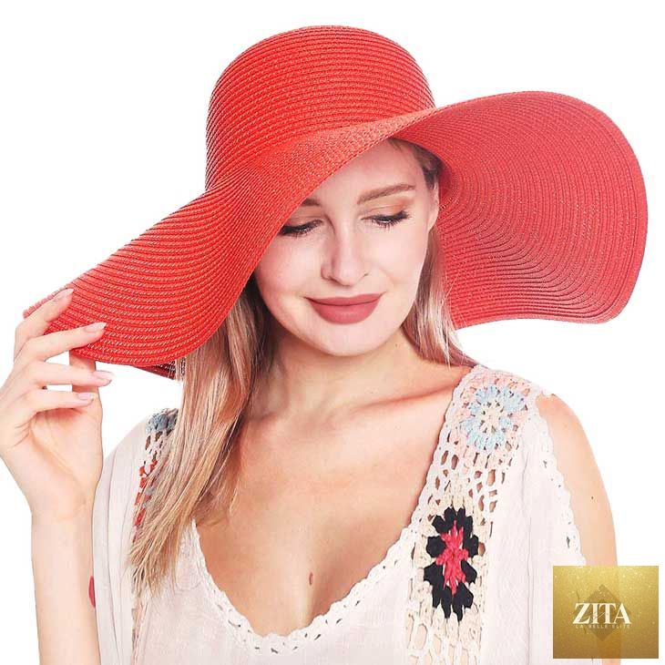 Women's Solid Floppy Straw Sun Hat