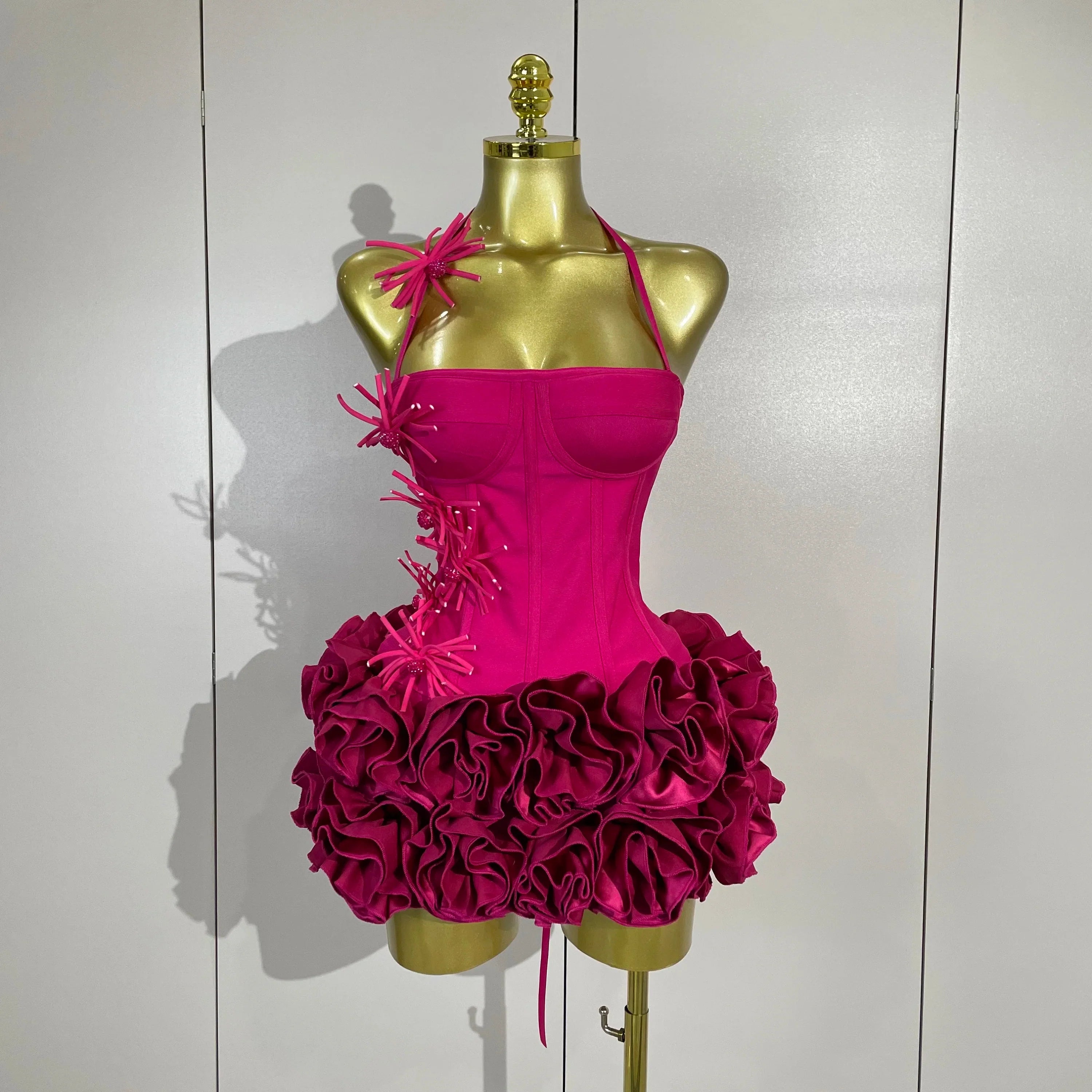 Elegant red and black halter prom gown by FLIPSTYLEZLLC featuring a two-piece bandage set for women’s cocktail and party wear.