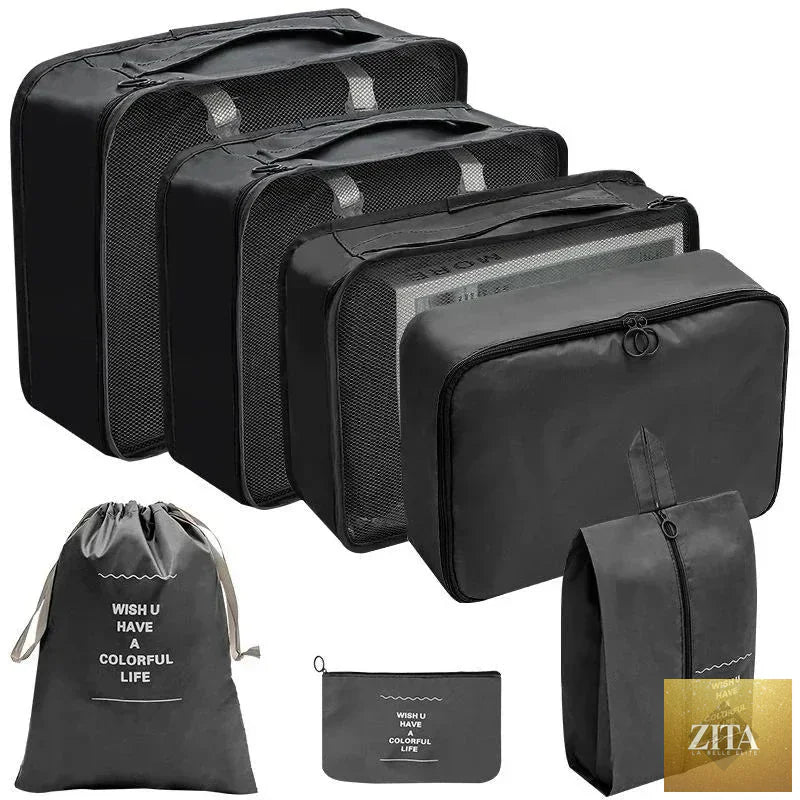 7/8/9/10-Pcs Travel Organizer Packing Cubes Set – Portable Luggage Storage Bags for Clothes, Shoes & Accessories