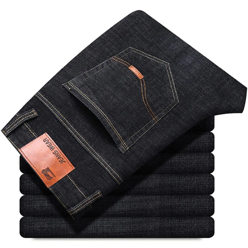 Men Light Luxury Stretch Slim Fit Comfortable Soft Pants Straight Casual Denim Trousers
