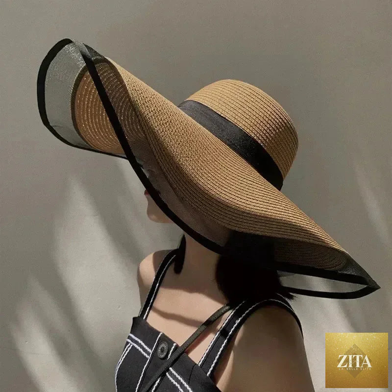 Women Sun Hat Big Eaves Waves Beach Cap Ladies Hat Big Brim Sun Visors UV Cut Bucket Panama Cap Foldable Straw Sunscreen Vintage