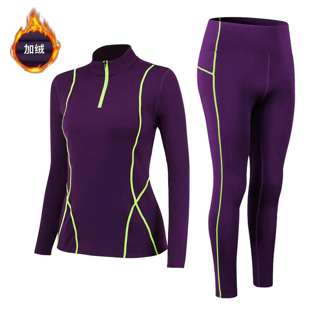 Autumn Winter Fleece Fitness Yoga Clothes Tight Fitting Sweatsuit Women Outdoor Running Sport Training Shirt Pants Two-piece Set ZITA LA BELLE ÉLITE