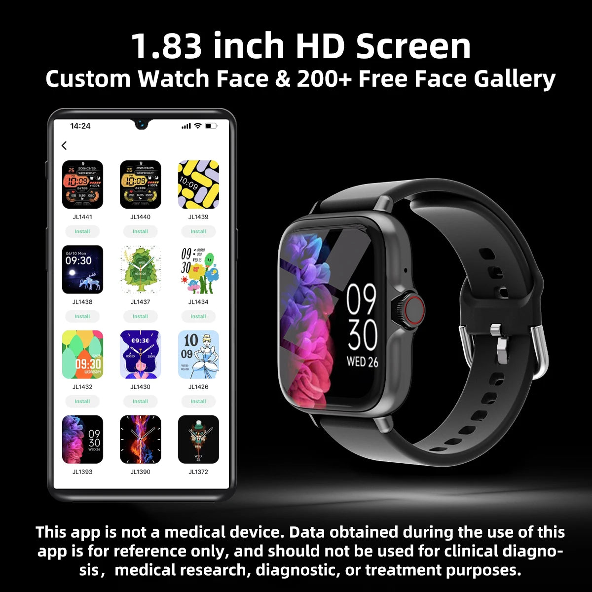 1.83'' Waterproof Smart Watch with Message Answer Call Sleep Pink Lucky