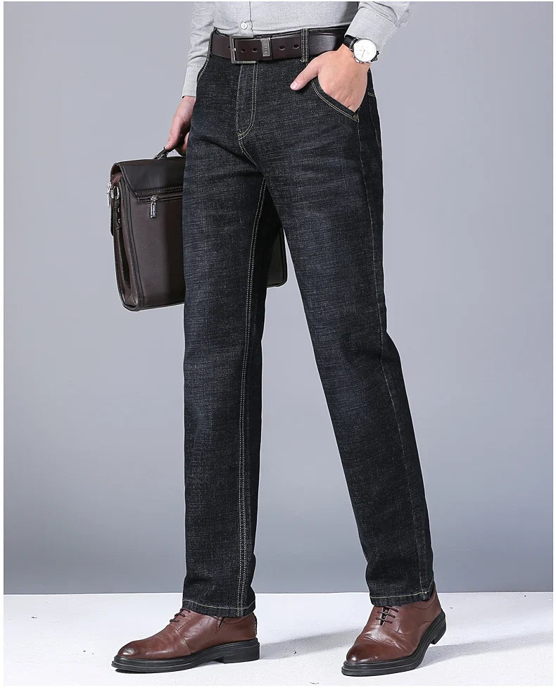 Men Light Luxury Stretch Slim Fit Comfortable Soft Pants Straight Casual Denim Trousers