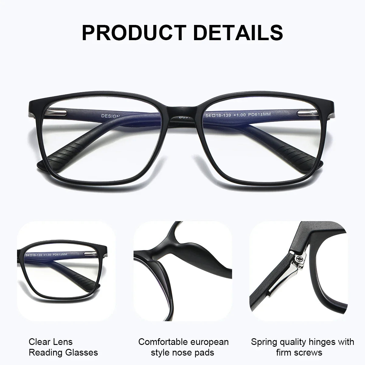 Stevvex square reading glasses with lightweight PC frame and AC lenses, suitable for men and women, trendy summer eyewear.