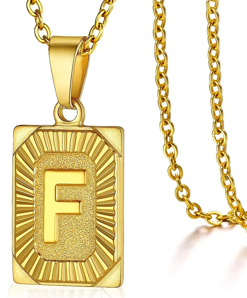 Simple stainless steel initial pendant necklace with cube link charm, suitable for women and men, ideal for couples jewelry.
