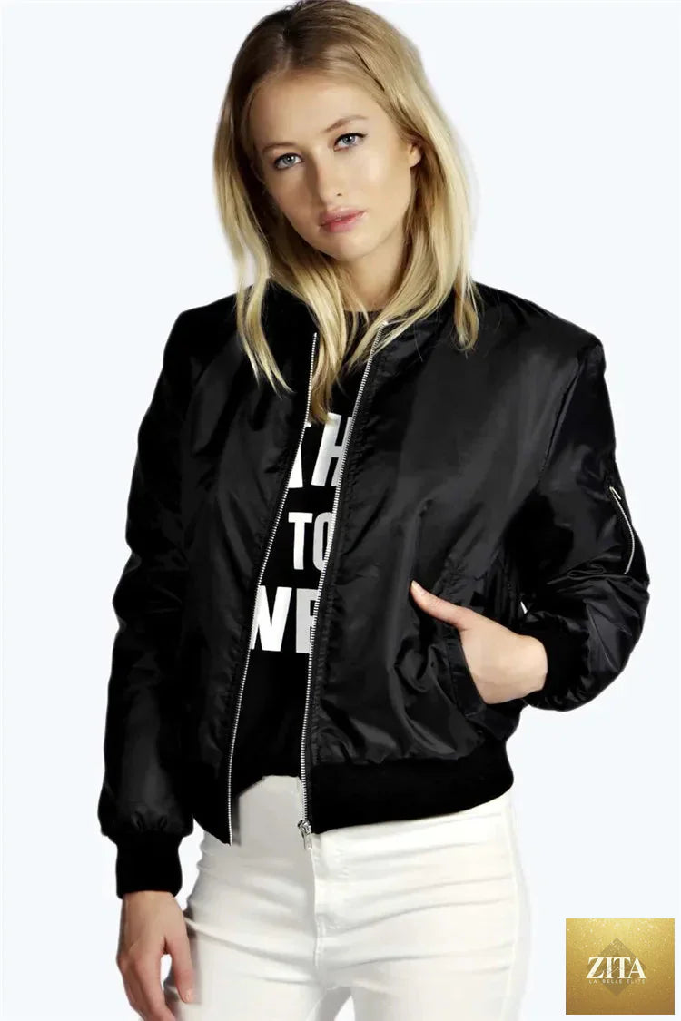 Autumn New Short Jackets for Women Vintage High Street O-neck Bomber Jacket Female Fashion Zipper Long Sleeve Coat Woman