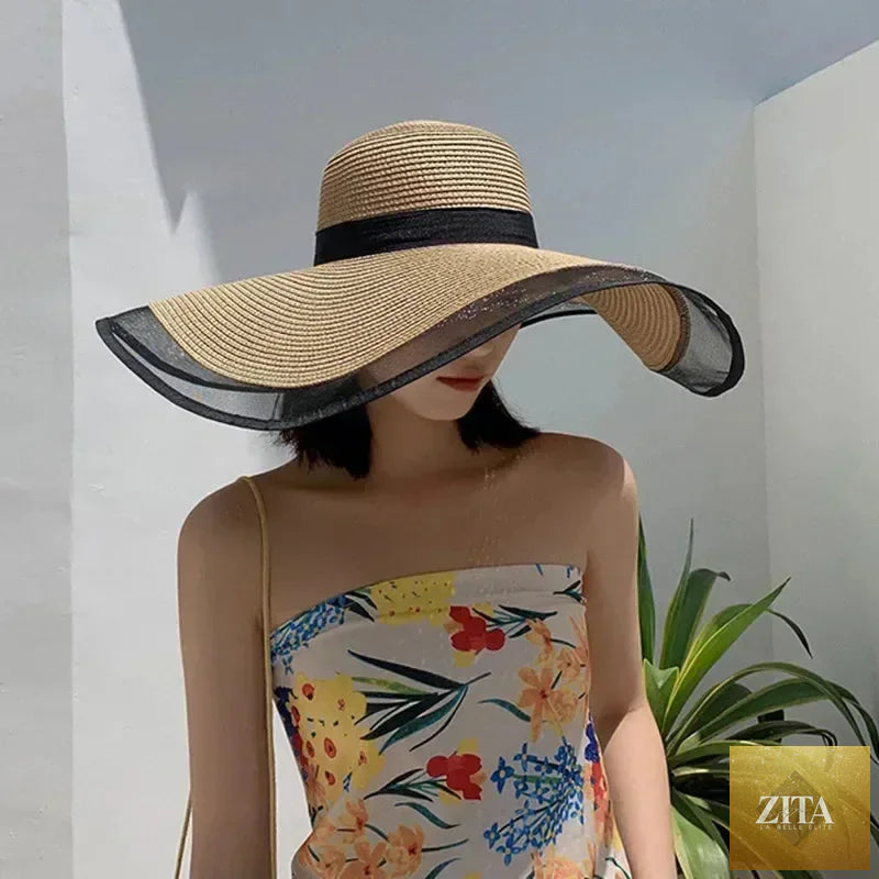 Women Sun Hat Big Eaves Waves Beach Cap Ladies Hat Big Brim Sun Visors UV Cut Bucket Panama Cap Foldable Straw Sunscreen Vintage