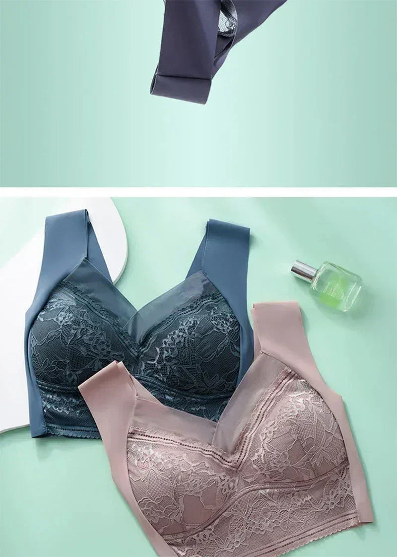 Femstylo L-6L women’s large push-up ice silk lace wireless bralette, seamless summer lingerie top with plus size fit
