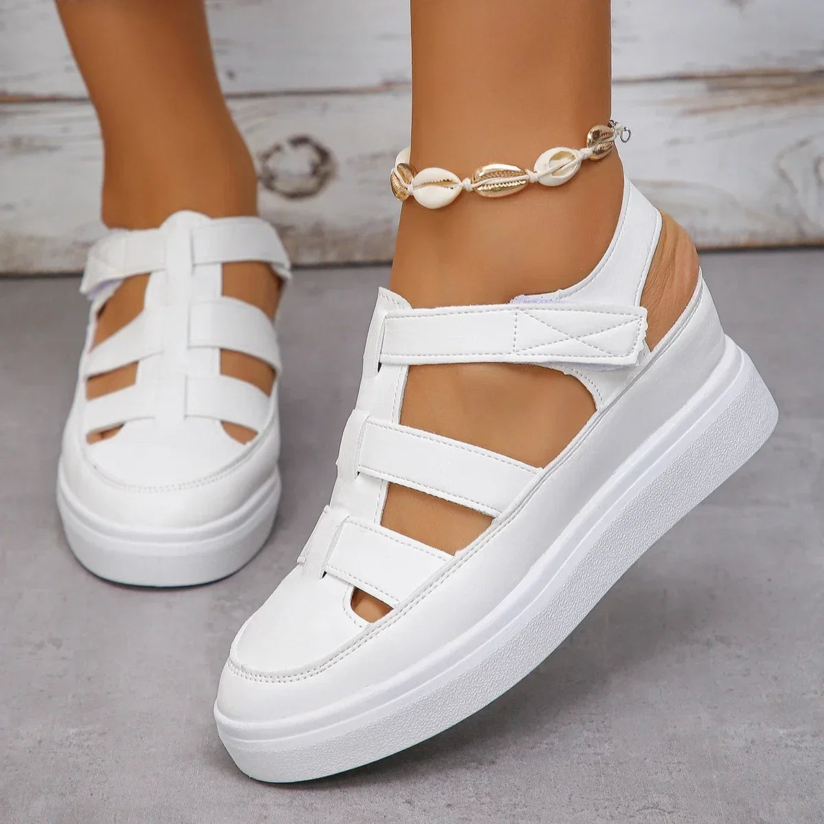 Women’s summer wedge sandals with hollow-out gladiator design, breathable thick sole, and platform heel from LadyShow.Store.