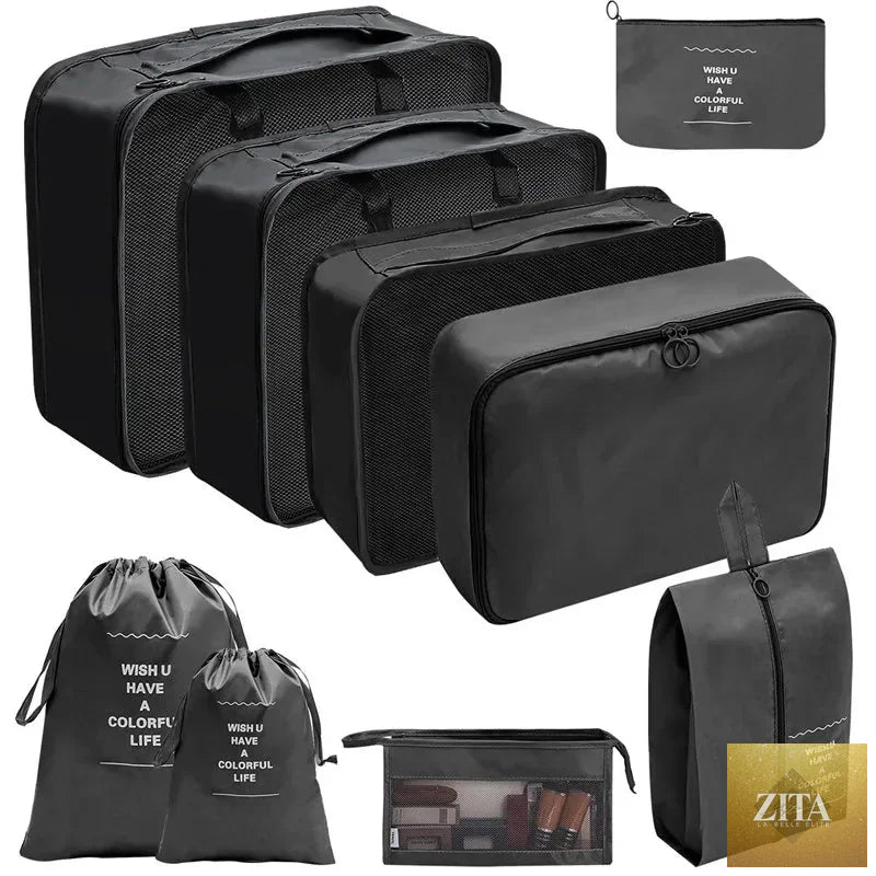 7/8/9/10-Pcs Travel Organizer Packing Cubes Set – Portable Luggage Storage Bags for Clothes, Shoes & Accessories