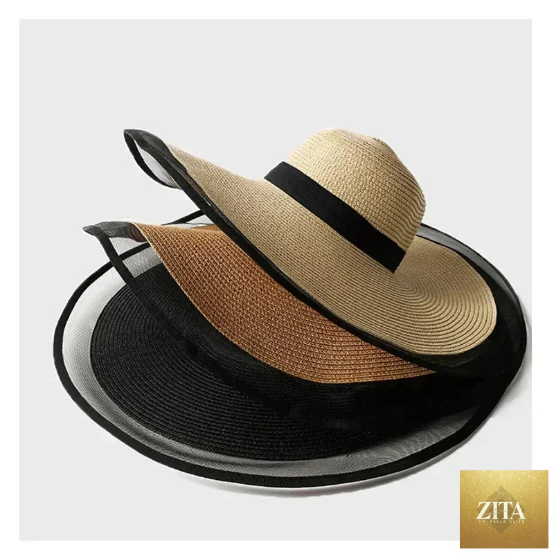 Women Sun Hat Big Eaves Waves Beach Cap Ladies Hat Big Brim Sun Visors UV Cut Bucket Panama Cap Foldable Straw Sunscreen Vintage