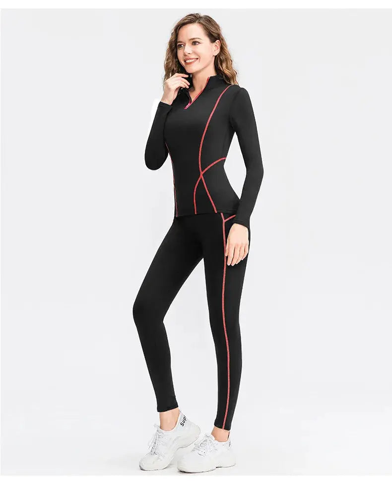 Autumn Winter Fleece Fitness Yoga Clothes Tight Fitting Sweatsuit Women Outdoor Running Sport Training Shirt Pants Two-piece Set ZITA LA BELLE ÉLITE