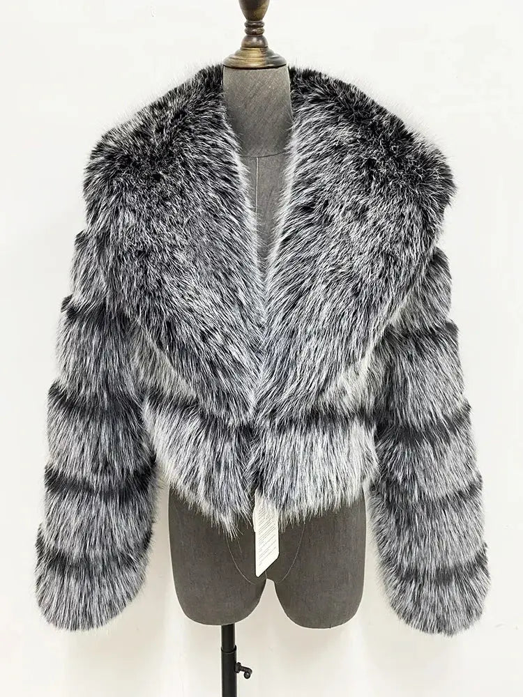 ZADORIN Luxury Big Collar Spliced Cropped Faux Fur Coat Woman Clothing Thicken Furry Faux Fur Jacket Winter Fur Coats Top Mujer ZITA LA BELLE ÉLITE