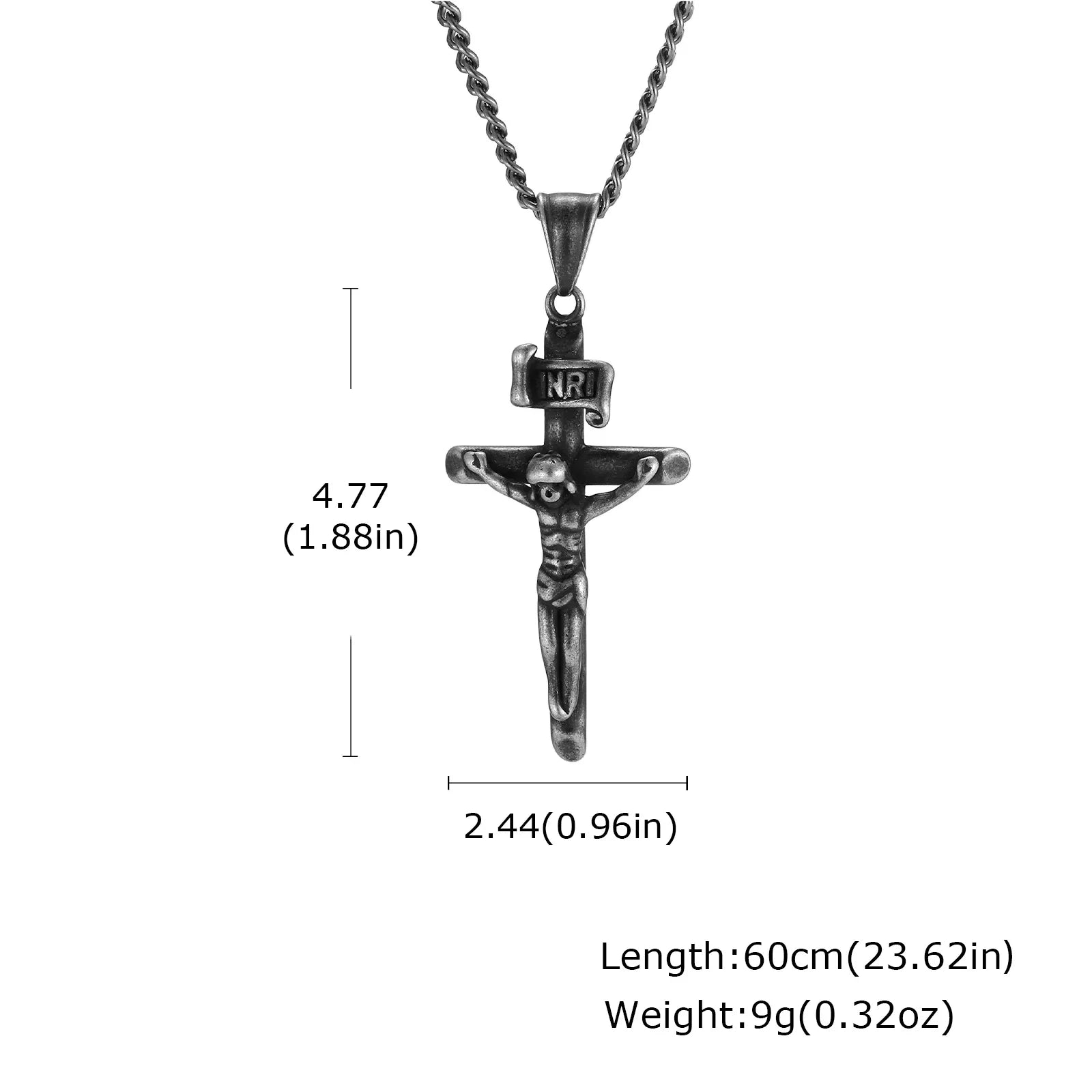 Stainless steel Catholic cross necklace with Jesus pendant in gold color, faith jewelry for men and women.