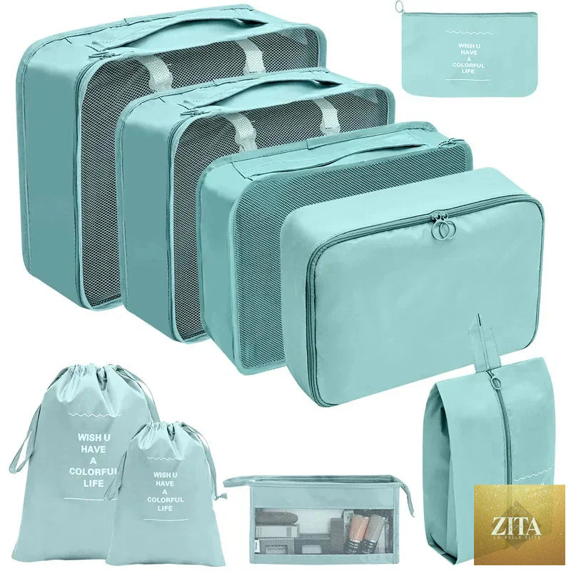 7/8/9/10-Pcs Travel Organizer Packing Cubes Set – Portable Luggage Storage Bags for Clothes, Shoes & Accessories