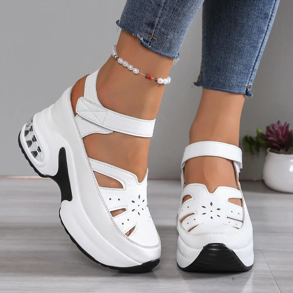 Women’s closed-toe wedge sandals with buckle straps, summer office shoes, solid design, high-quality footwear for women.