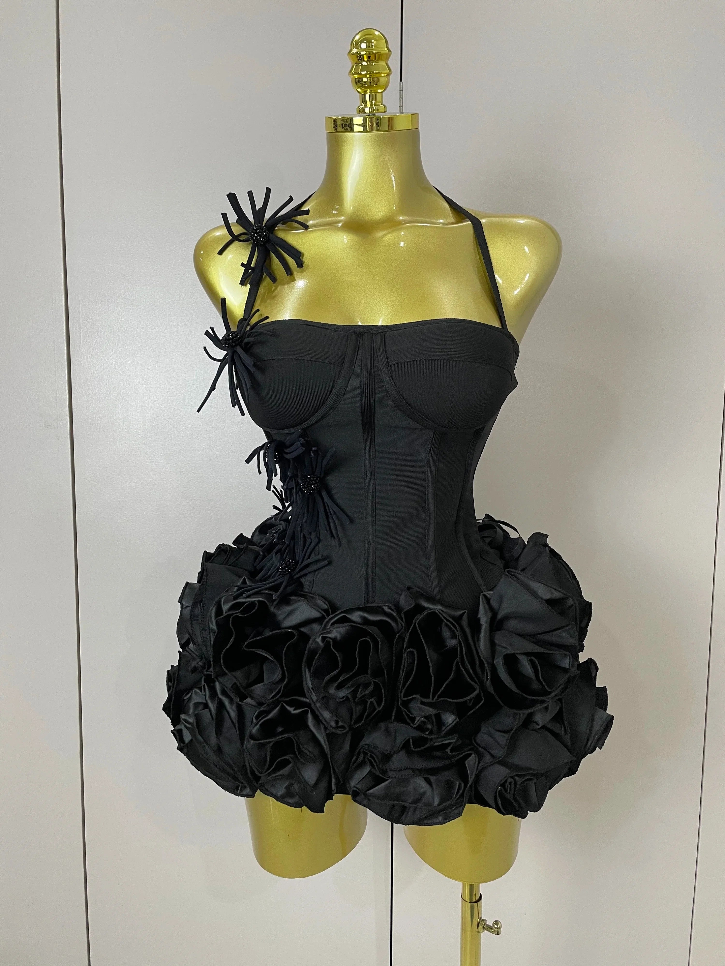 Elegant red and black two-piece prom gown by FLIPSTYLEZLLC featuring halter design, suitable for cocktail parties and celebrations.