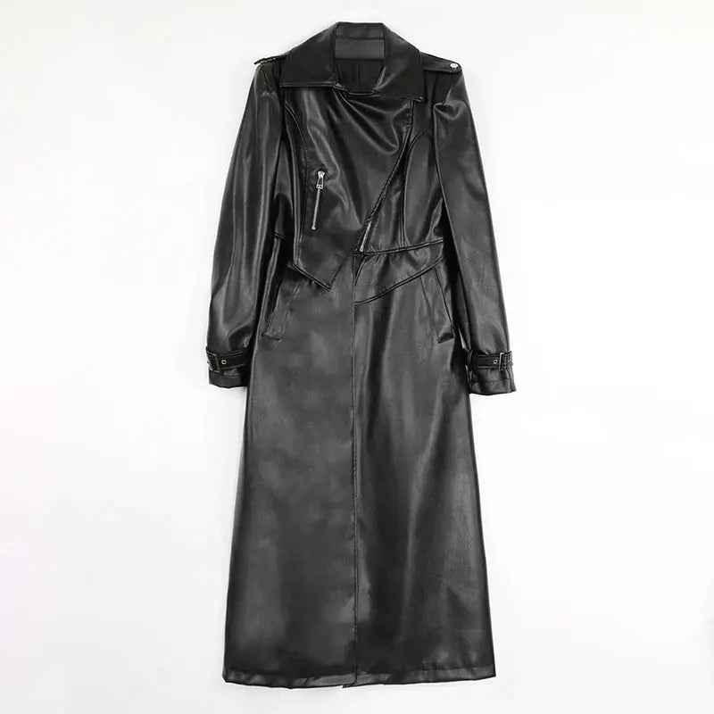 Mauroicardi Spring Autumn White Fitted Long Pu Leather Coat Women Zipper Belt Elegant Chic Luxury Designer Fake 2 Clothes 2024 ZITA LA BELLE ÉLITE