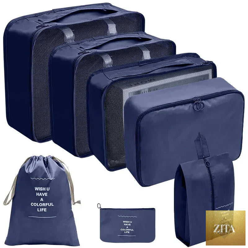 7/8/9/10-Pcs Travel Organizer Packing Cubes Set – Portable Luggage Storage Bags for Clothes, Shoes & Accessories