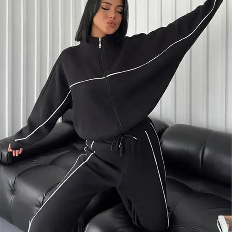 womens clothing 2 pieces set Casual Sports Suits Long Sleeved Half High Collar Cardigan Sweater Trouser Tracksuit Women Clothing ZITA LA BELLE ÉLITE