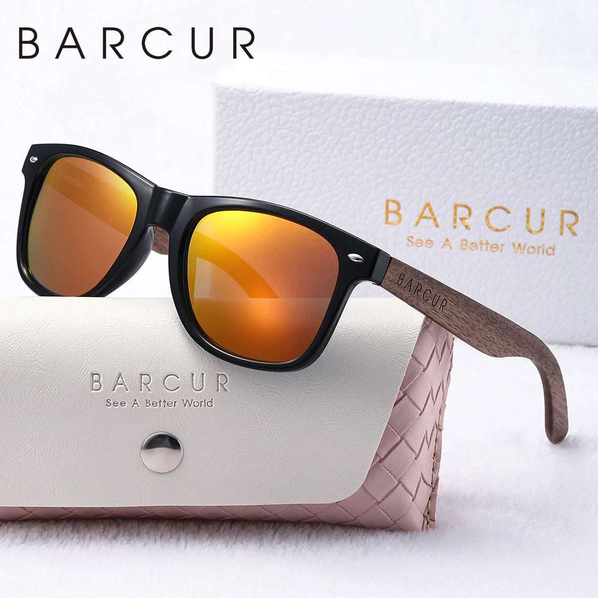 Stevvex BARCUR women's sunglasses with dark wooden frames, oval shape, mirror legs, UV protection, stylish summer eyewear