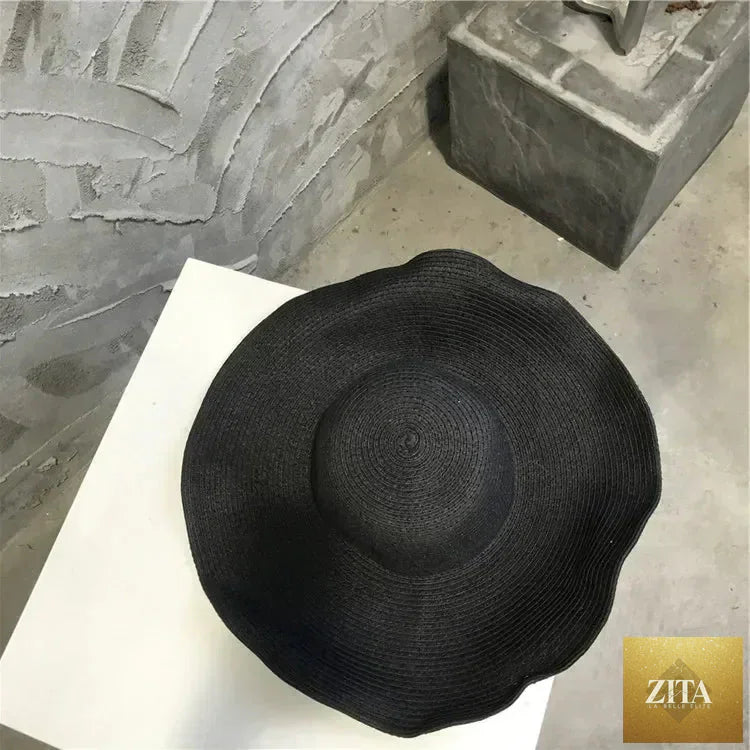 Women Sun Hat Big Eaves Waves Beach Cap Ladies Hat Big Brim Sun Visors UV Cut Bucket Panama Cap Foldable Straw Sunscreen Vintage
