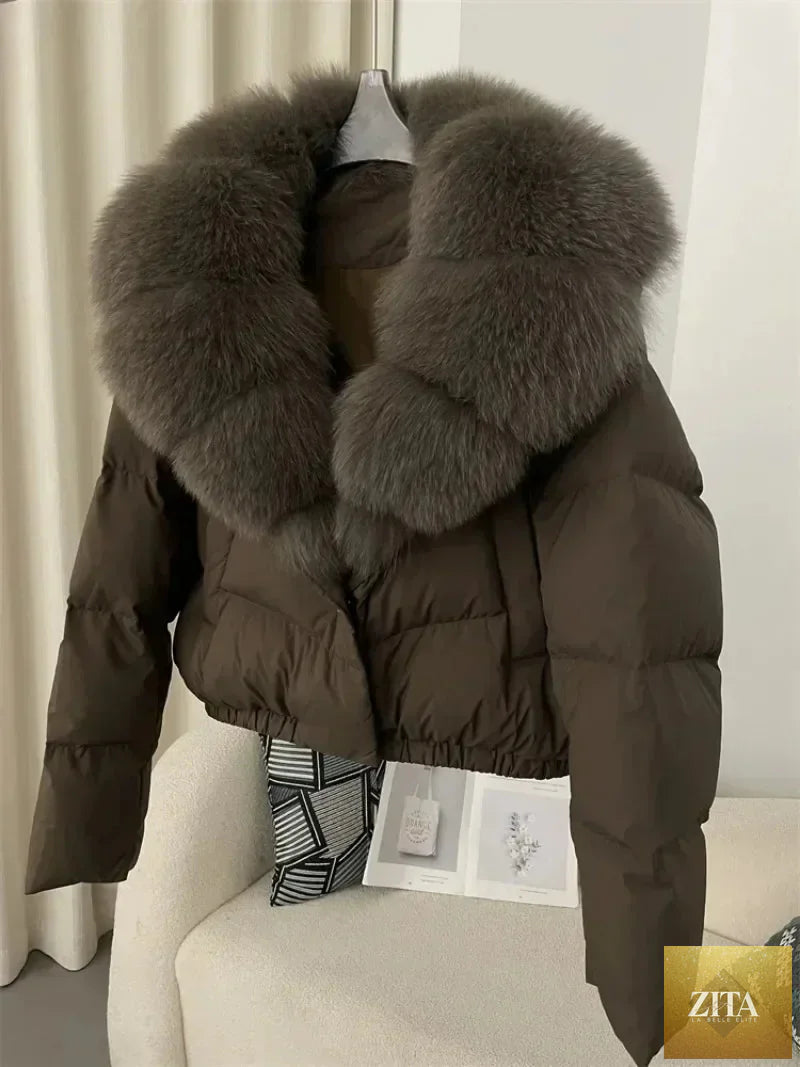 Down Jacket Women Short Puffer Jacket Thick New Big Natural Real Fox Fur Coat  Autumn Winter Female White Duck Down Coat Feather