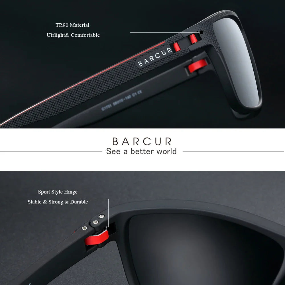 Stevvex Barcur men's polarized sports sunglasses with lightweight square frames, UV400 protection, ideal for fishing and travel.