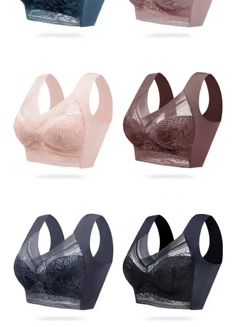Femstylo L-6L women’s large push-up ice silk seamless lace bralette with wireless support, plus size summer lingerie, top underwear.