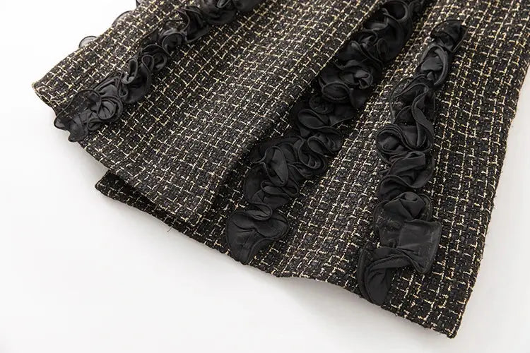 MoaaYina Winter Gray Black Coat With Grid Pattern And Double Breasted Lace Up Coat With Fungus Edge S-4XL ZITA LA BELLE ÉLITE