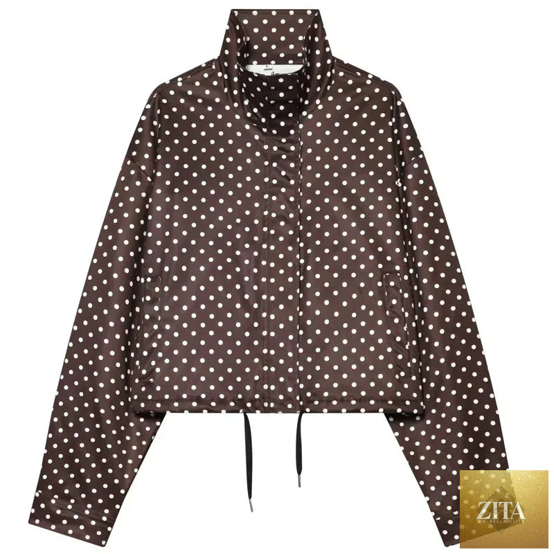 HXAO Polka Dot Bomber Jacket Women's Jackets Demi-Season Oversized Long Sleeve Top Outerwear Aviator Plus Size Zip Up Crop Coats