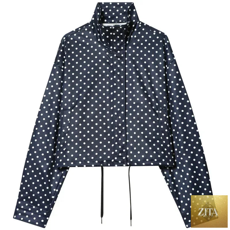 HXAO Polka Dot Bomber Jacket Women's Jackets Demi-Season Oversized Long Sleeve Top Outerwear Aviator Plus Size Zip Up Crop Coats