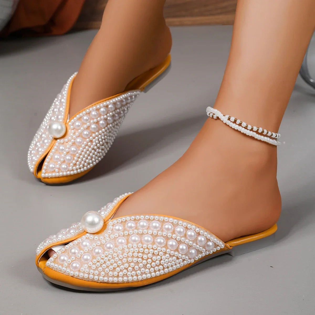 Women’s summer rhinestone mules by LadyShow.Store featuring elegant flat sandals and luxury house slides with stylish design.