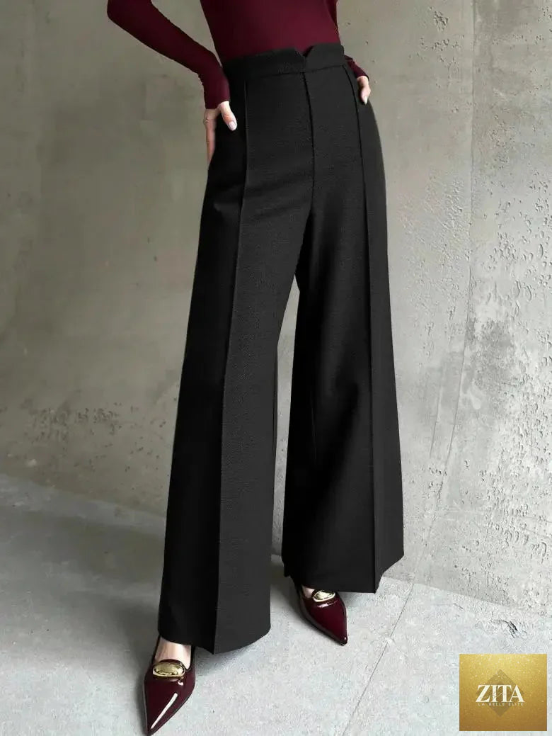 Black women's high-waisted suit pants by Ladyez, slim-fit straight-leg workwear for spring and autumn, versatile and stylish.