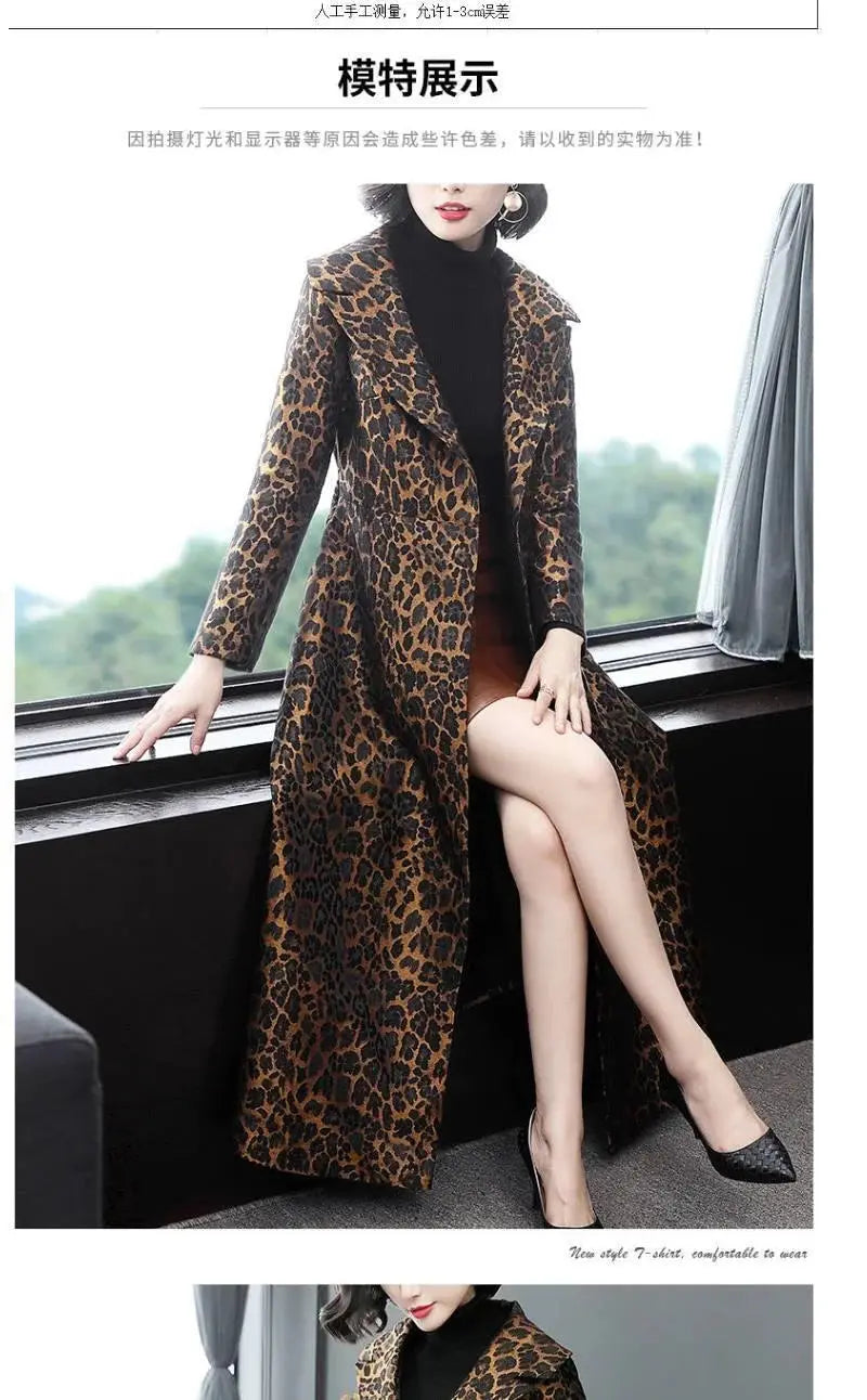High End Fashion Leopard Coat Women Spring Autumn Korean Slim Long Trench Coat Female Windbreaker With Belt Mother Outwear 4XL ZITA LA BELLE ÉLITE