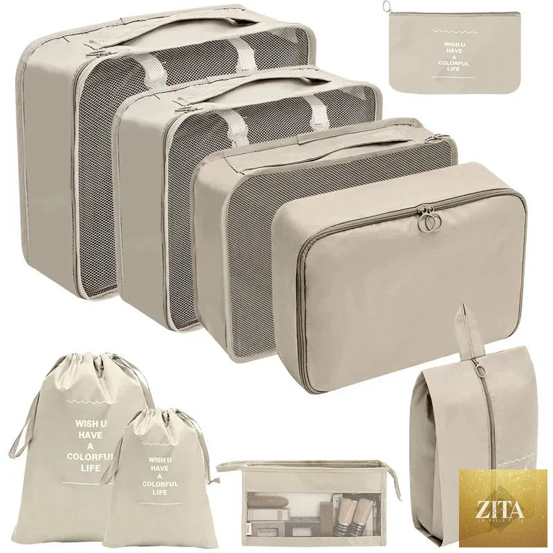 7/8/9/10-Pcs Travel Organizer Packing Cubes Set – Portable Luggage Storage Bags for Clothes, Shoes & Accessories