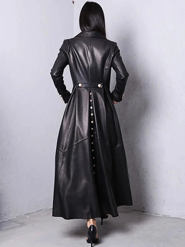 Lautaro Autumn Long Skirted Red Black Faux Leather Trench Coat for Women Double Breasted Elegant Luxury Fashion 4xl 5xl 6xl 7xl ZITA LA BELLE ÉLITE