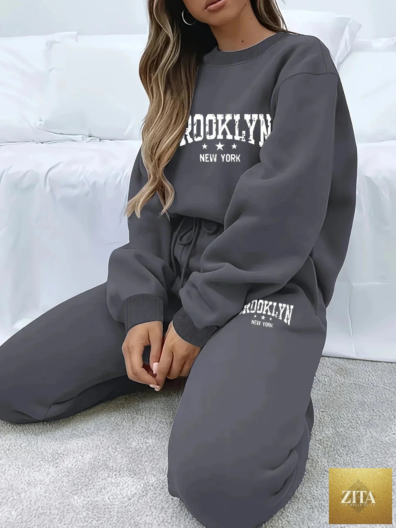 Women’s plush hoodie and pants set by FitiqueFit, cozy winter tracksuit with soft, comfortable fabric and relaxed fit.