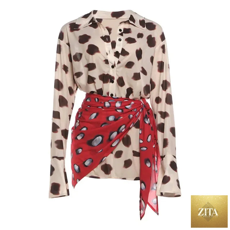 Sexy Printed With Detachable Scarf Women's Shirt Dress Lapel Collar Full Sleeve Button Mini Dresses 2026 Summer Chic Female Robe