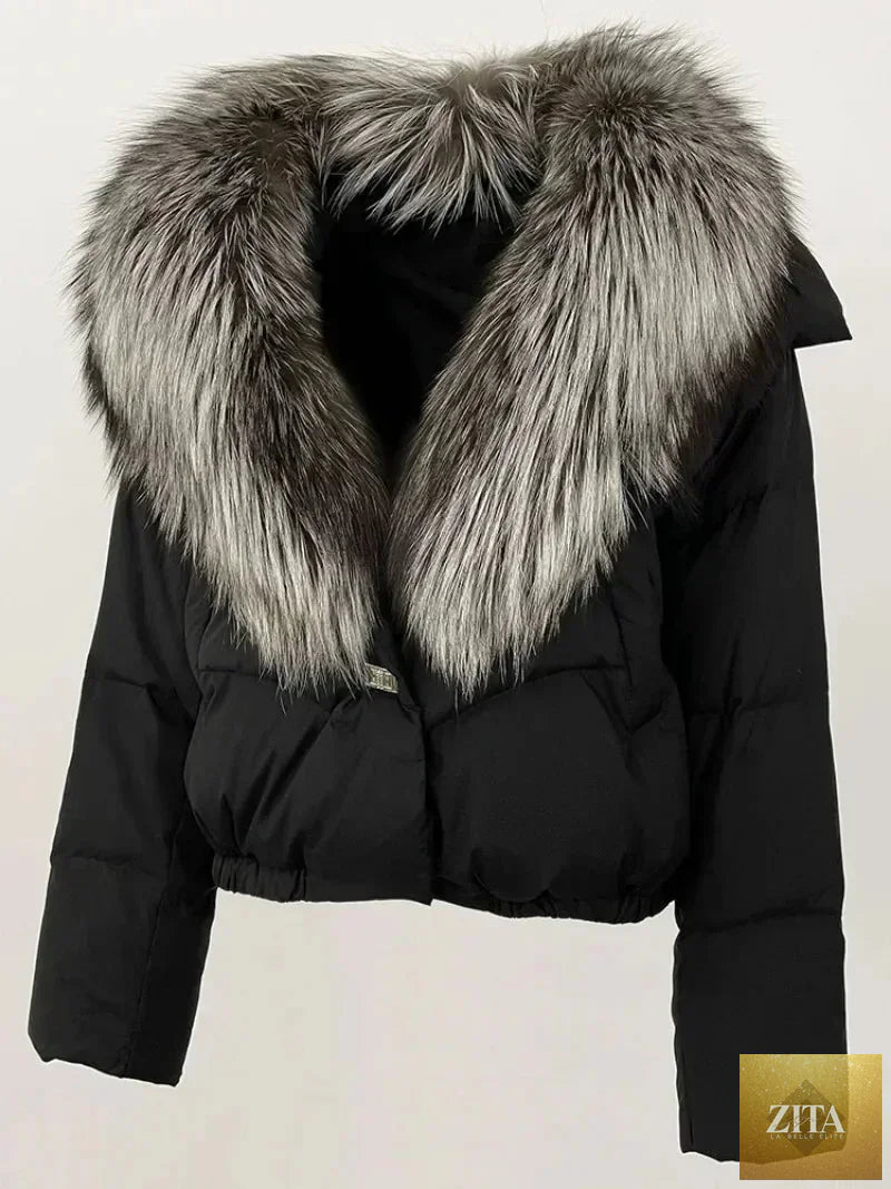 Down Jacket Women Short Puffer Jacket Thick New Big Natural Real Fox Fur Coat  Autumn Winter Female White Duck Down Coat Feather