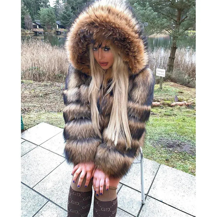 MAOMAOKONG Super Hot Winter Women Luxury Thick Real Raccoon Fur Coat Natural Fox Fur Jacket Plus Size Furry Jackets Female Vest ZITA LA BELLE ÉLITE